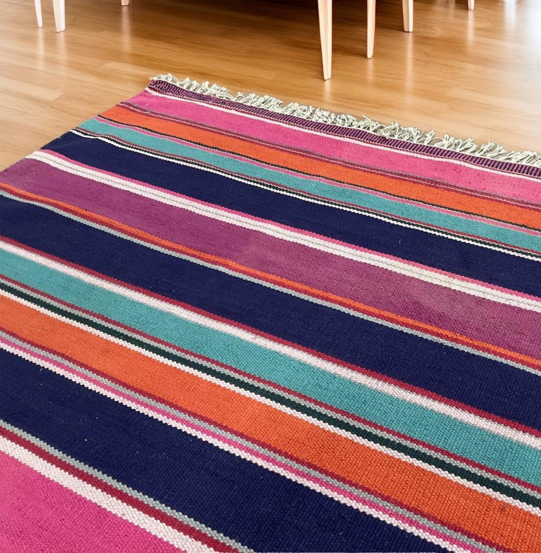 Extra Large Multi Colour Striped Rug Purple Pink and Blues 120 cm x 200 cm