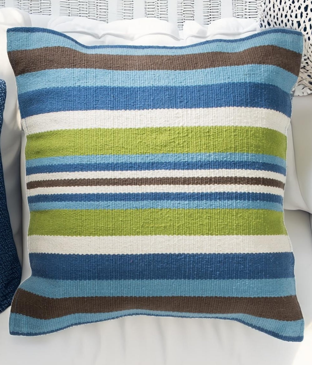 Coastal Cushion Cover Cotton Blue Multi Striped, 45 cm x 45 cm