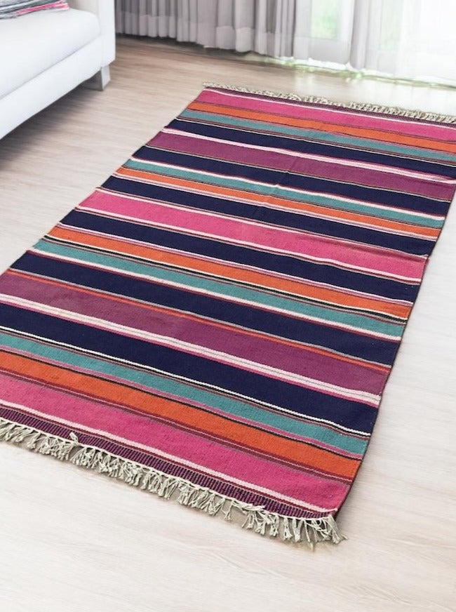 Extra Large Multi Colour Striped Rug Purple Pink and Blues 120 cm x 200 cm