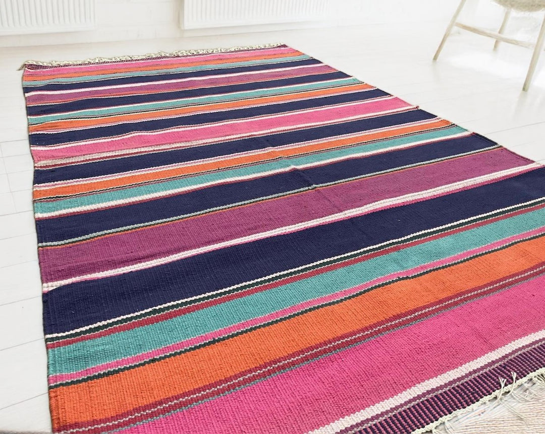 Extra Large Multi Colour Striped Rug Purple Pink and Blues 120 cm x 200 cm