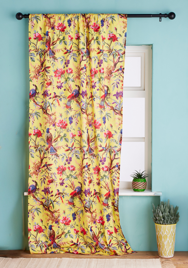 Cotton Curtain Panel Bird Of Paradise Design - Second Nature Online