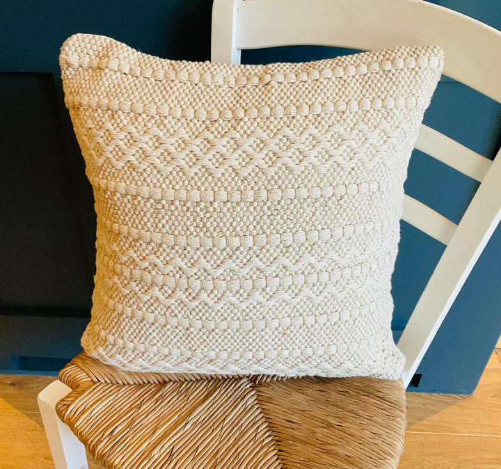 Cream Cushion Cover With Textured Geometric Pattern