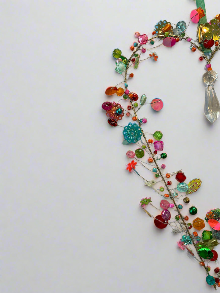 Handmade Beaded Wire Heart Decoration – Multicolour Rainbow Hanging Ornament with Blue Ribbon | Wedding, Valentine & Love Gift (Copy)