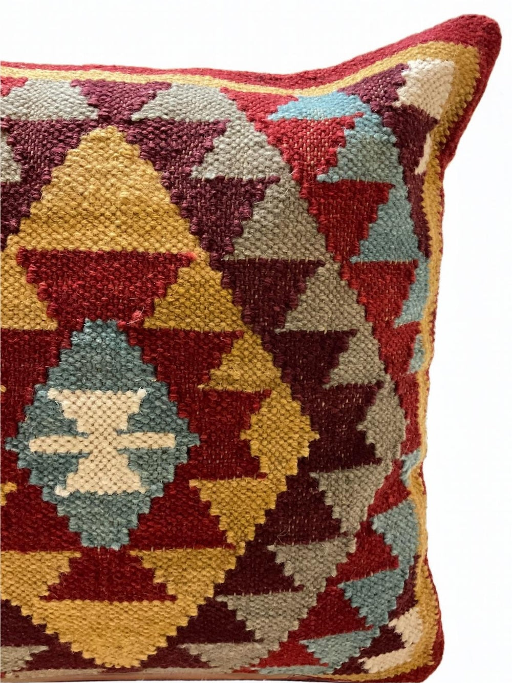 Red Multi Colour Kilim Cushion Cover Hand Loomed Geometric 45 x 45cm