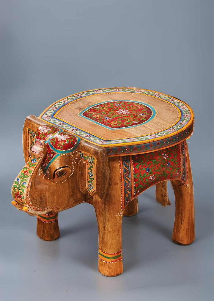 Small Elephant Stool or Side Table Indian Hand Painted Design