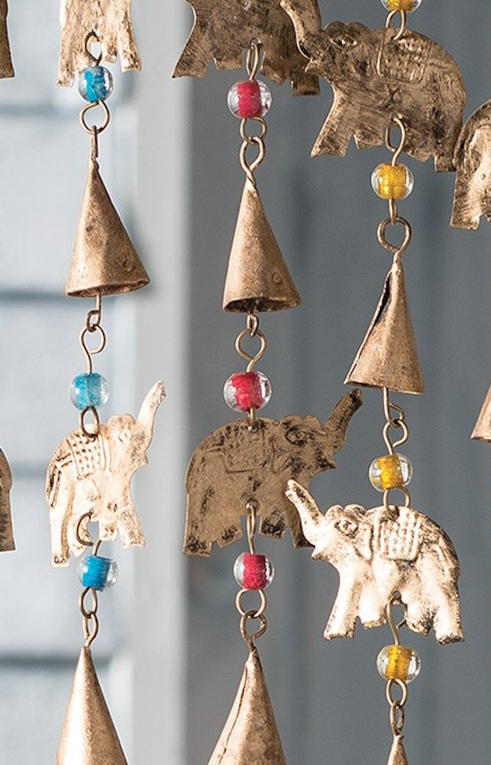 Elephant Wind Chime Mobile With Bells And Multi-Coloured Beads