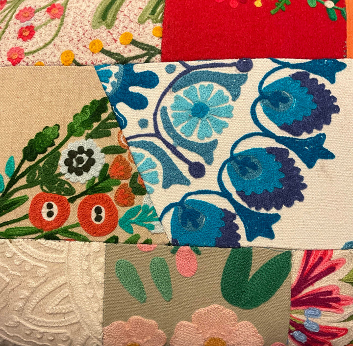 Collage of various floral and nature-themed fabric swatches with different patterns and colors.