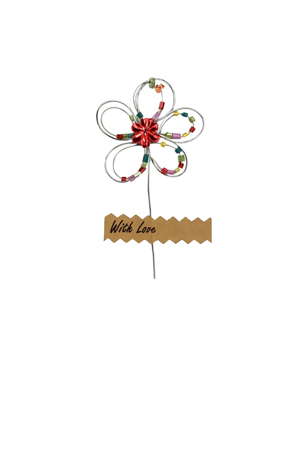 Decorative flower-shaped ornament with a 'With Love' tag on a white background
