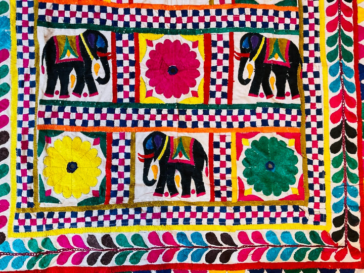 Four Elephant Close Up Embroidered Wall Hanging