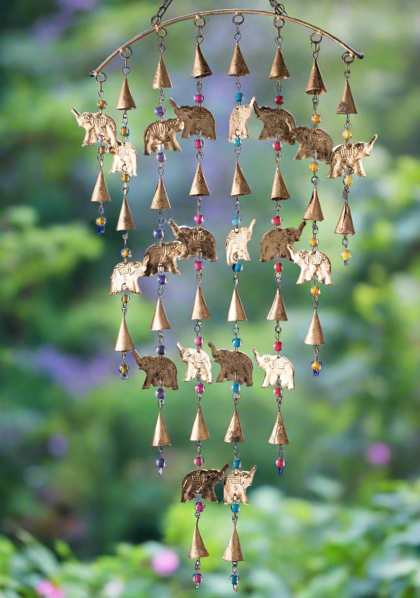 Garden Elephant Beads and Bells Windchime Mobile - Second Nature Online