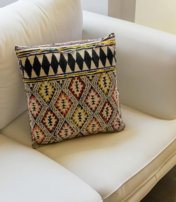 Indian Block Printed Cushion Cover With Embroidery 50 cm x 50 cm