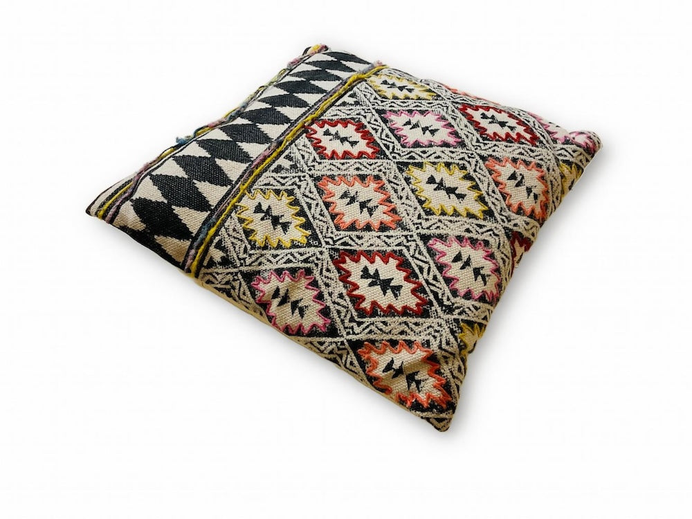 Indian Block Printed Cushion Cover With Embroidery 50 cm x 50 cm