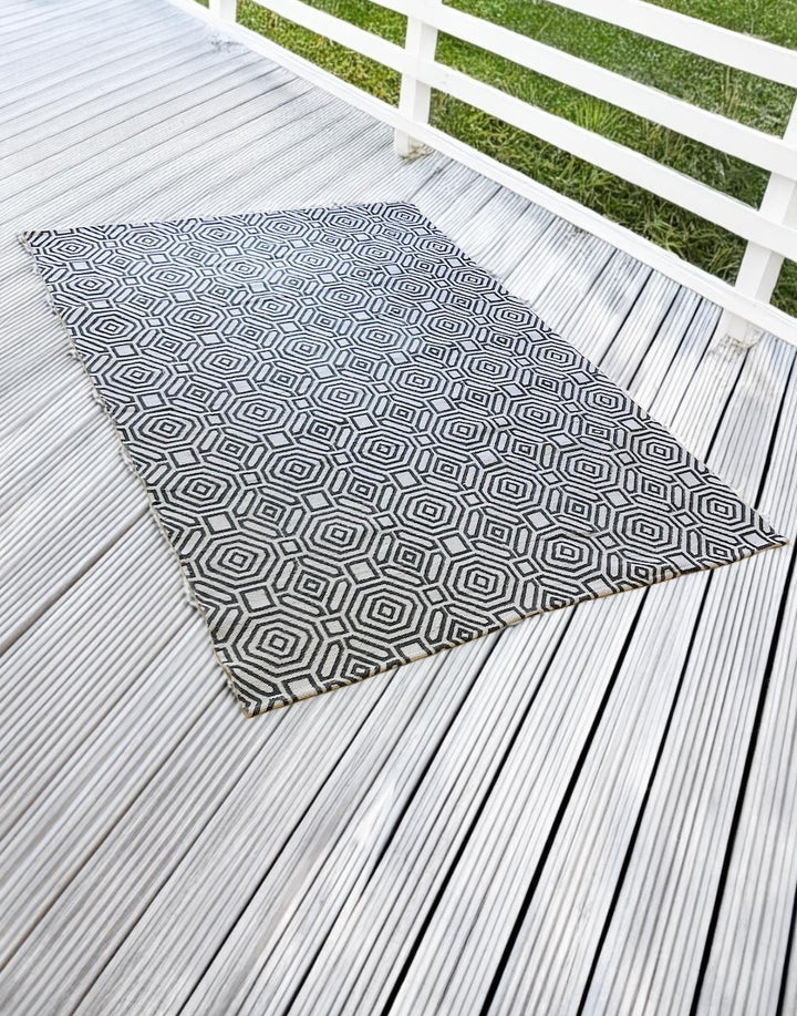 Off White Grey Printed PET Outdoor Rug 120 cm x 180 cm