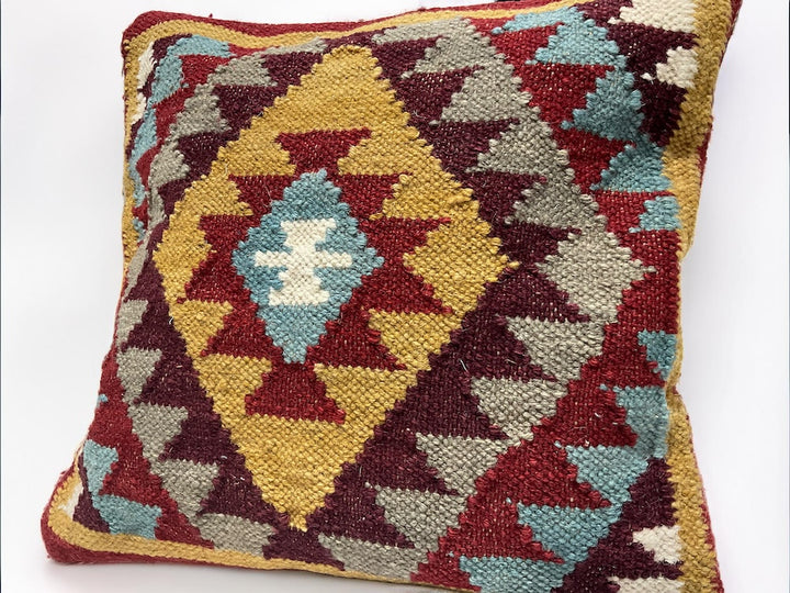 Red Multi Colour Kilim Cushion Cover Hand Loomed Geometric 45 x 45cm