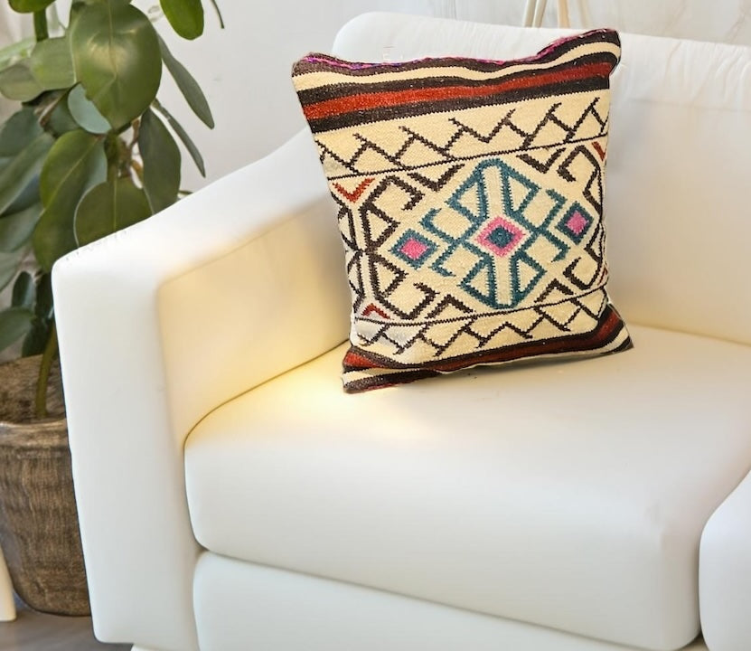 Natural Geometric Kilim Cushion Cover 50 cm x 50 cm