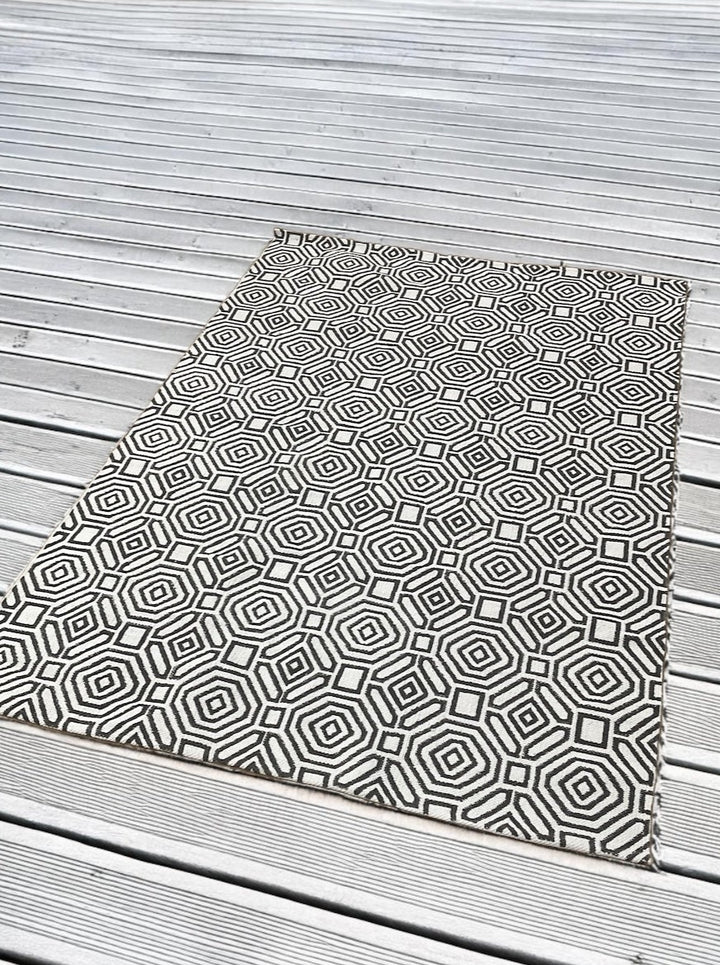 Off White Grey Printed PET Outdoor Rug 120 cm x 180 cm