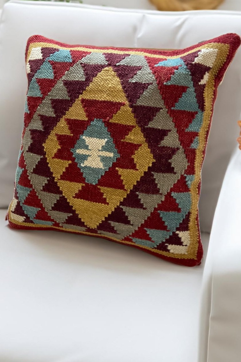 Red Geometric Kilim Cushion Cover Second Nature Online