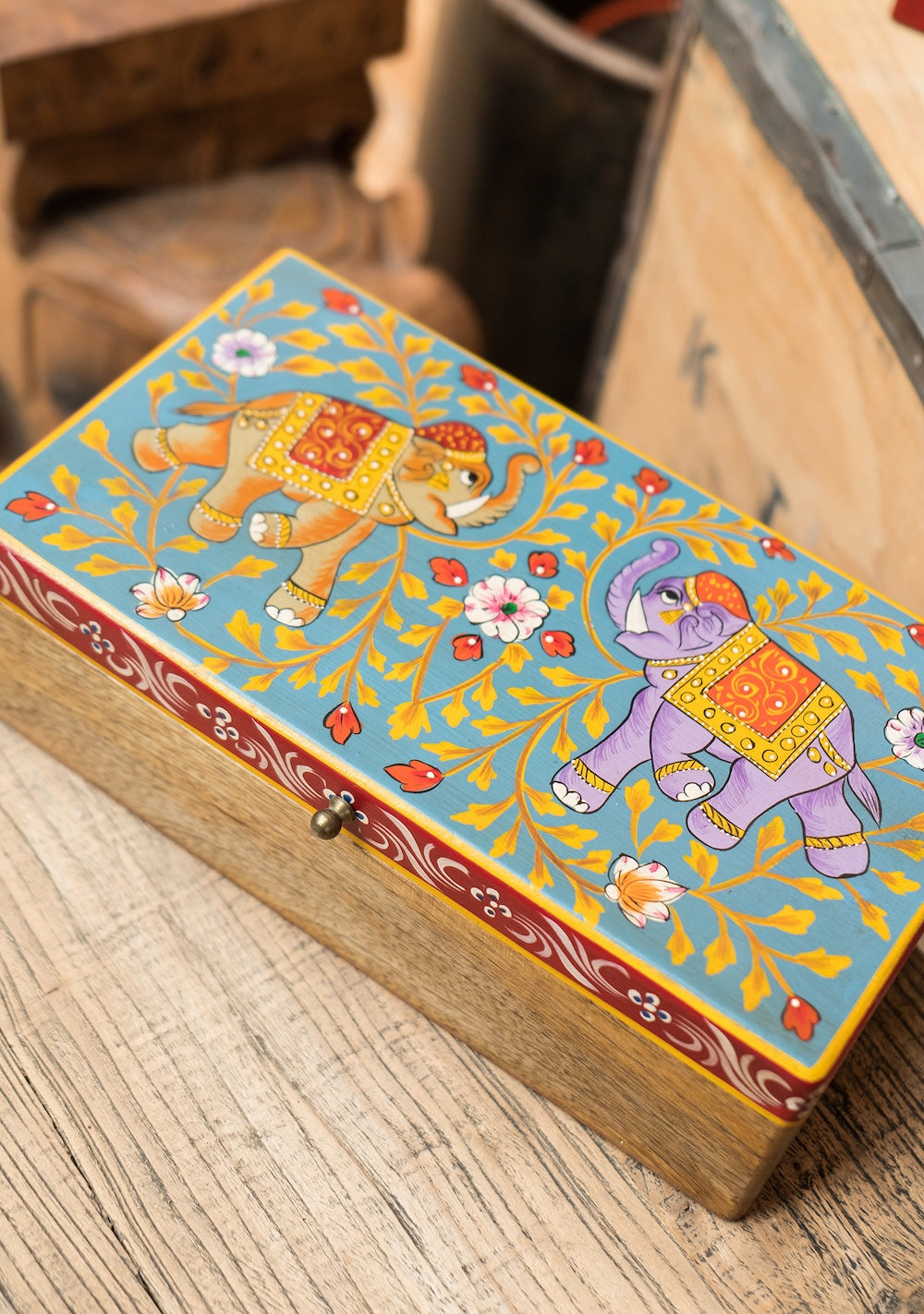 Hand Painted Elephant Indian Wooden Box