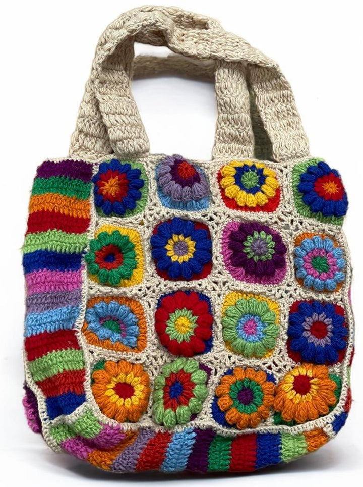 Wool Crochet Rainbow Cream Bag 46 cm x 44 cm