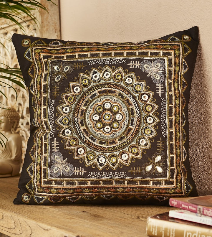 Green Indian Embroidered Cushion Cover Second Nature Online