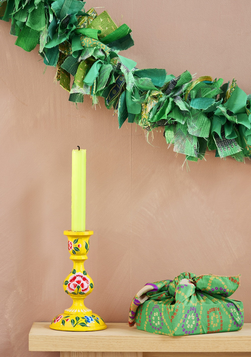 Green Recycled Sari Tinsel Garland Xmas - Second Nature Online