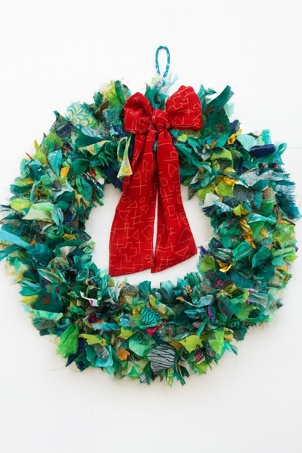 Large Green Sari Fabric Wreath With Bow 45 cm x 8 cm