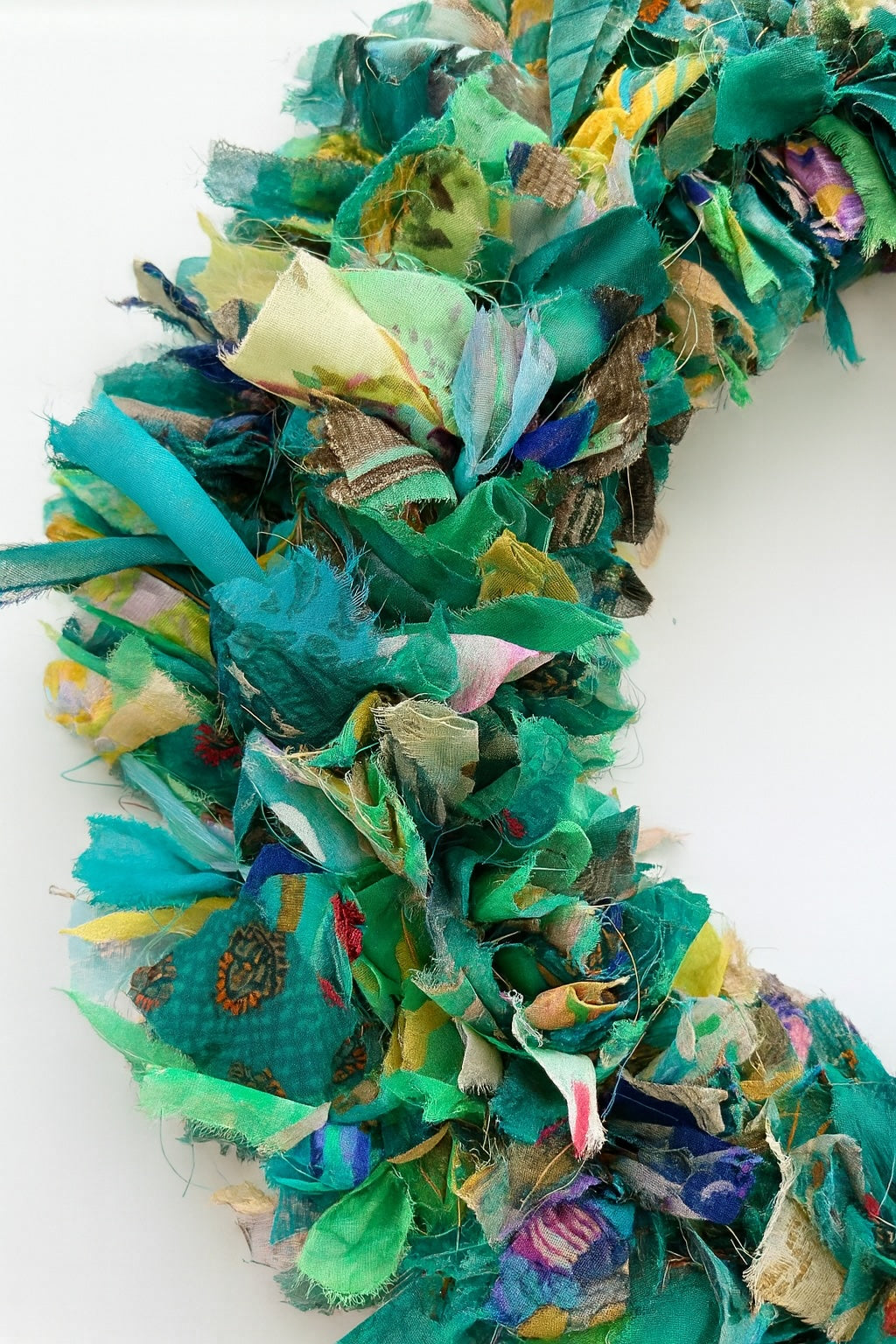 Large Green Sari Fabric Wreath With Bow 45 cm x 8 cm