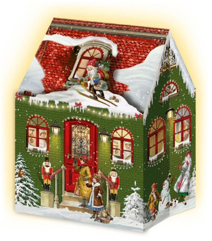 Green German House Advent LED 3D Card In a White Background