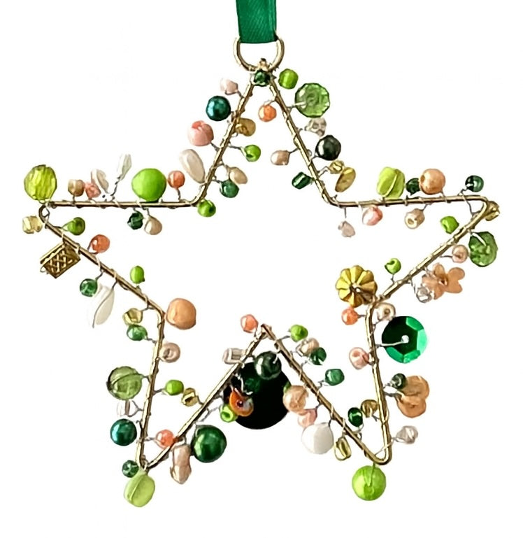 Handmade Beaded Wire Star Decorations – 10cm Hanging Ornaments - 4 Colour Options