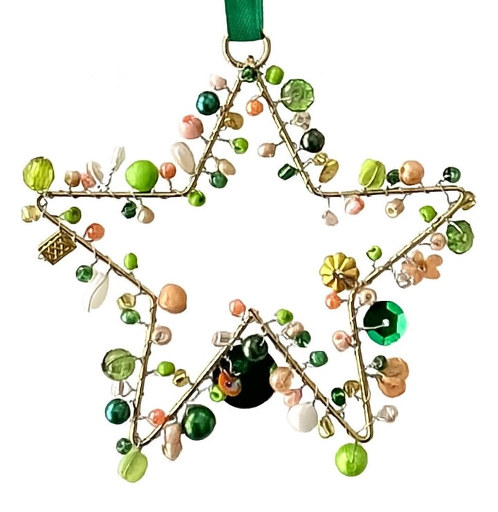 Handmade Beaded Wire Star Decorations – 10cm Hanging Ornaments - 4 Colour Options