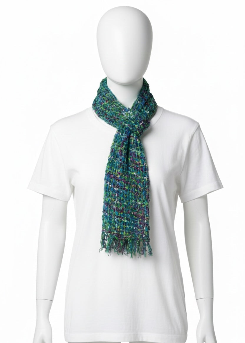 Confetti Green Scarf Open Weave in a white background
