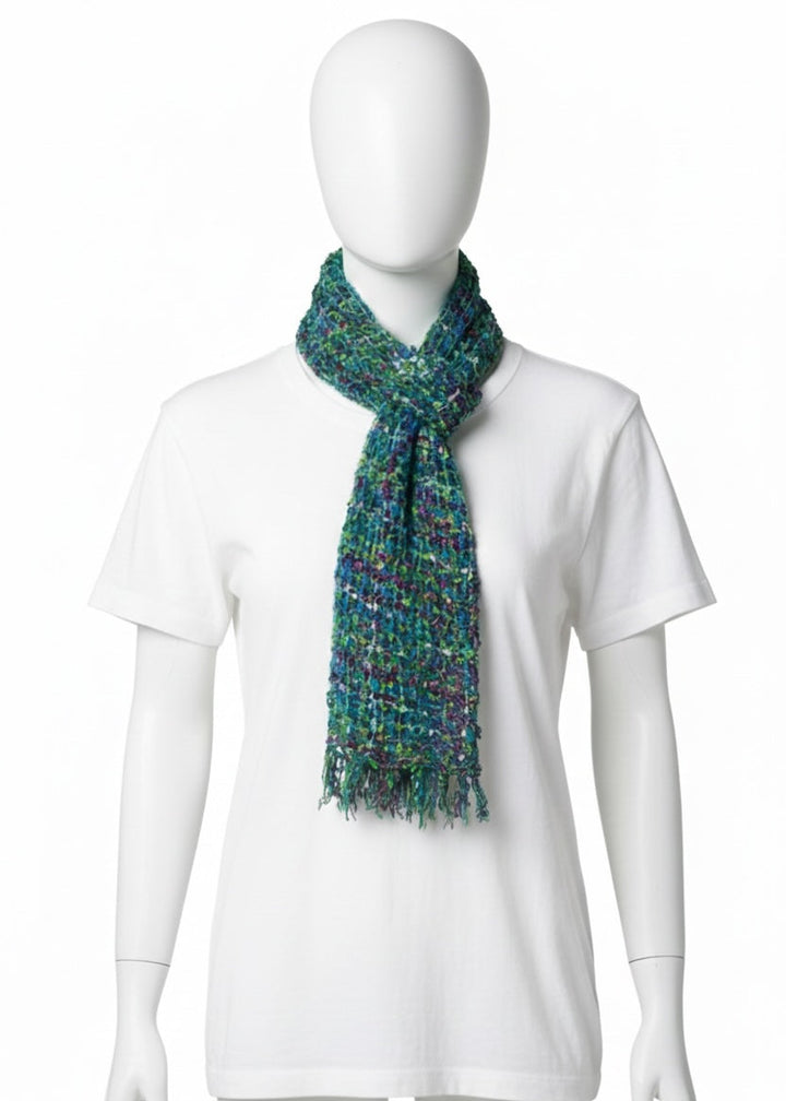 Confetti Green Scarf Open Weave in a white background