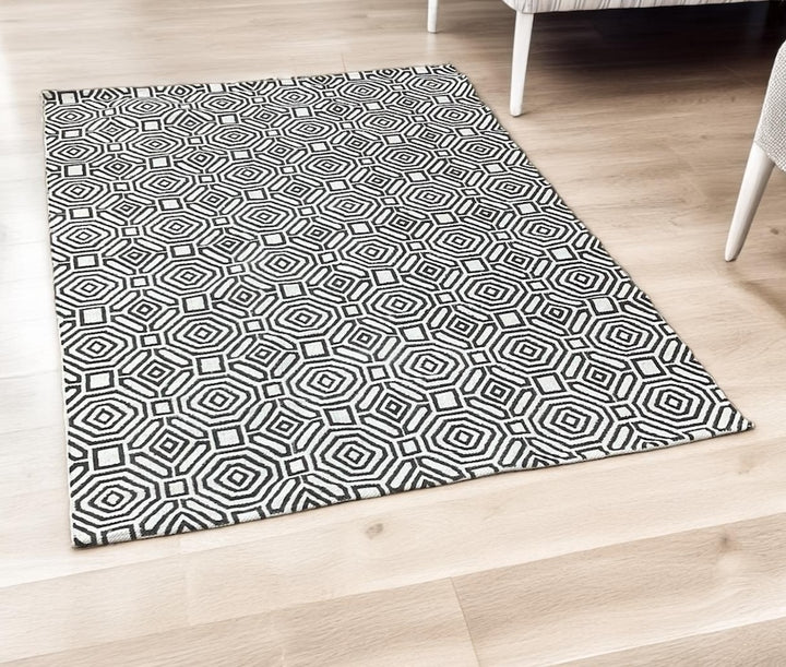 Off White Grey Printed PET Outdoor Rug 120 cm x 180 cm