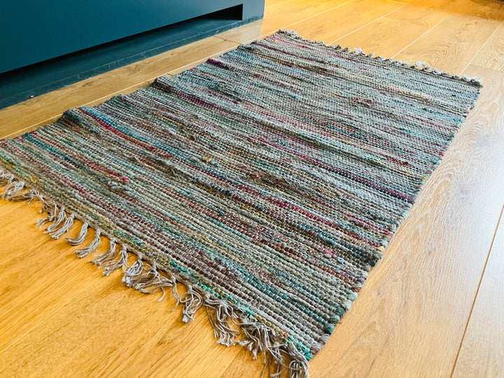 Recycled Overdyed Cotton Grey Multi Colours Rag Rug 2 Sizes Available