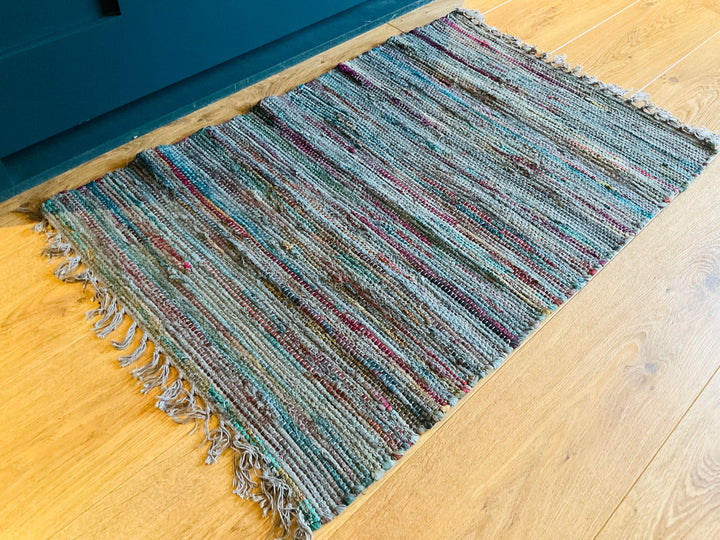 Recycled Overdyed Cotton Grey Multi Colours Rag Rug 2 Sizes Available