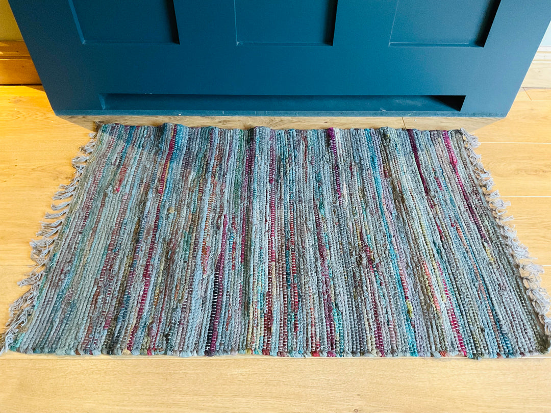 Recycled Overdyed Cotton Grey Multi Colours Rag Rug 2 Sizes Available