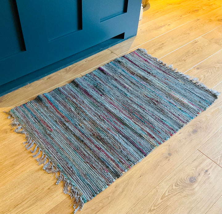 Recycled Overdyed Cotton Grey Multi Colours Rag Rug 2 Sizes Available