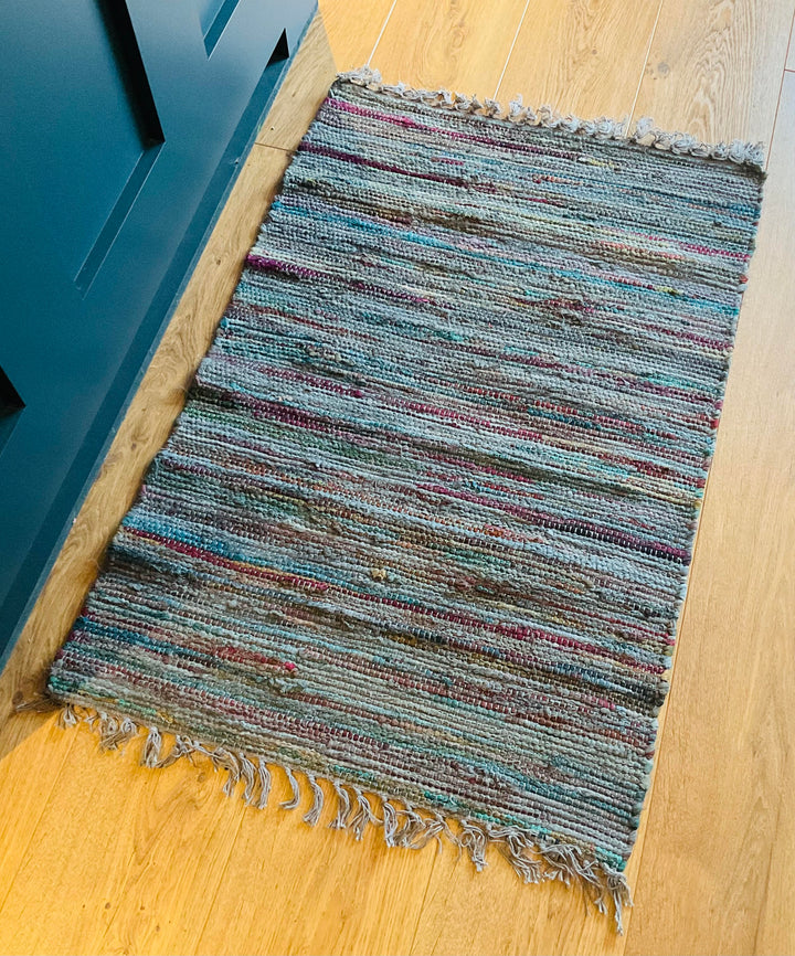 Recycled Overdyed Cotton Grey Multi Colours Rag Rug 2 Sizes Available