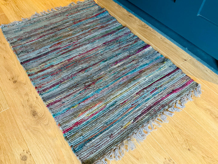 Recycled Overdyed Cotton Grey Multi Colours Rag Rug 2 Sizes Available