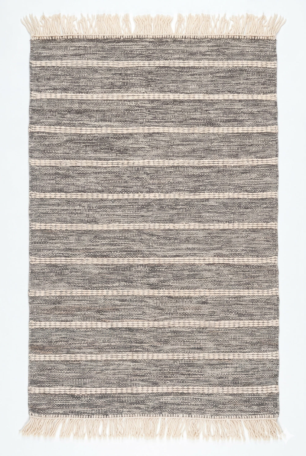 Striped rug with a textured pattern on a white background