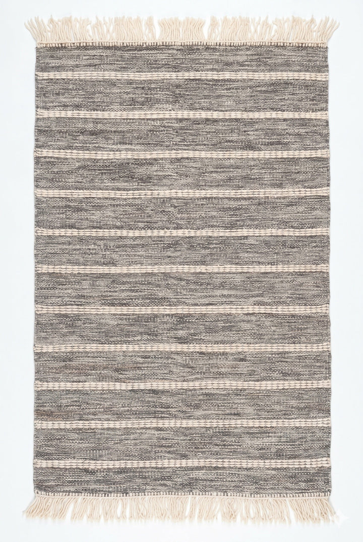 Striped rug with a textured pattern on a white background