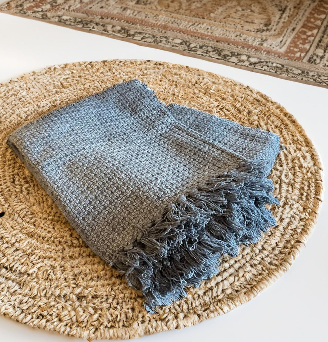 Grey Cotton Jacquard Throw with Tassels