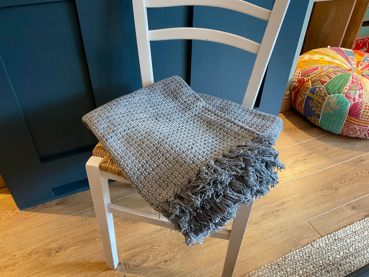Grey Cotton Jacquard Throw with Tassels