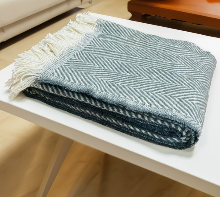 Grey Chevron Wool Throw - Second Nature Online