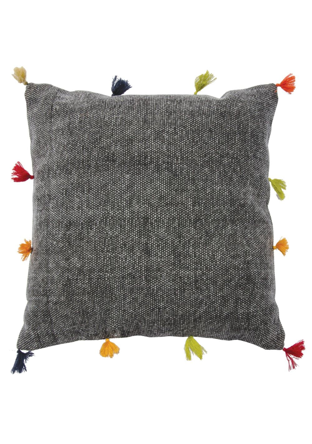 Grey Stone Washed Cotton Cushion Cover With Rainbow Tassles - Second Nature Online