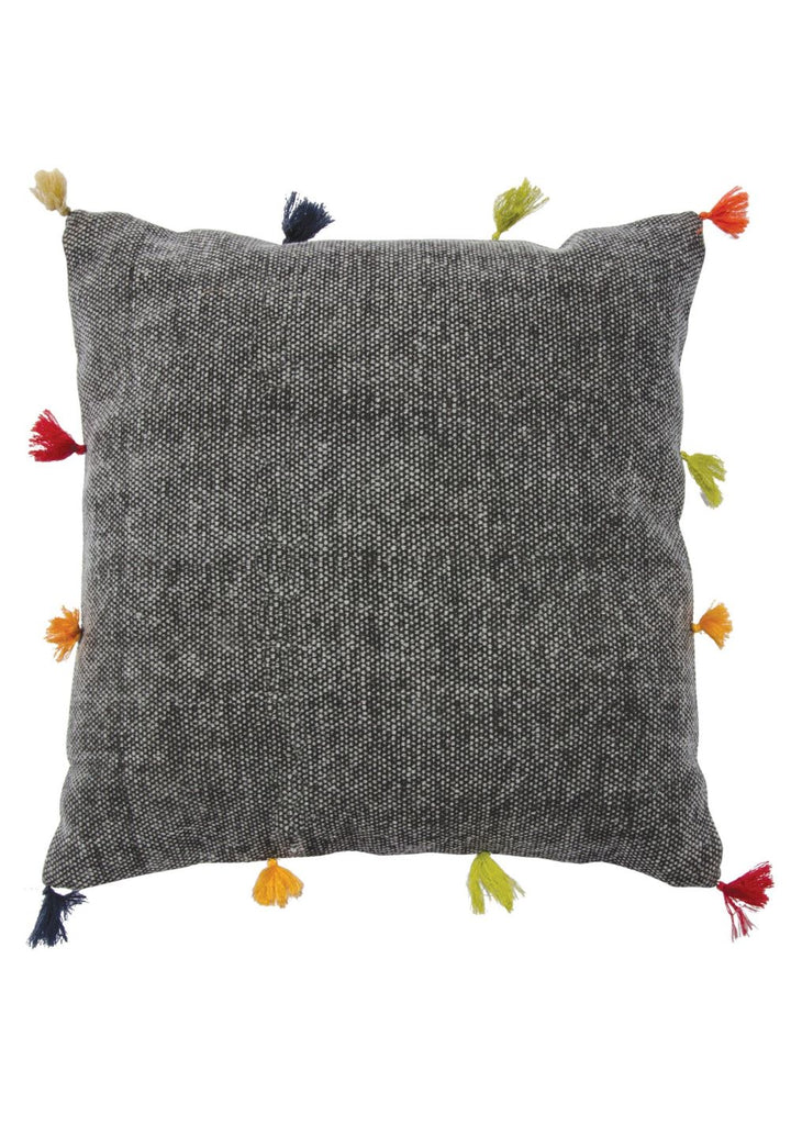 Grey Stone Washed Cotton Cushion Cover With Rainbow Tassles - Second Nature Online