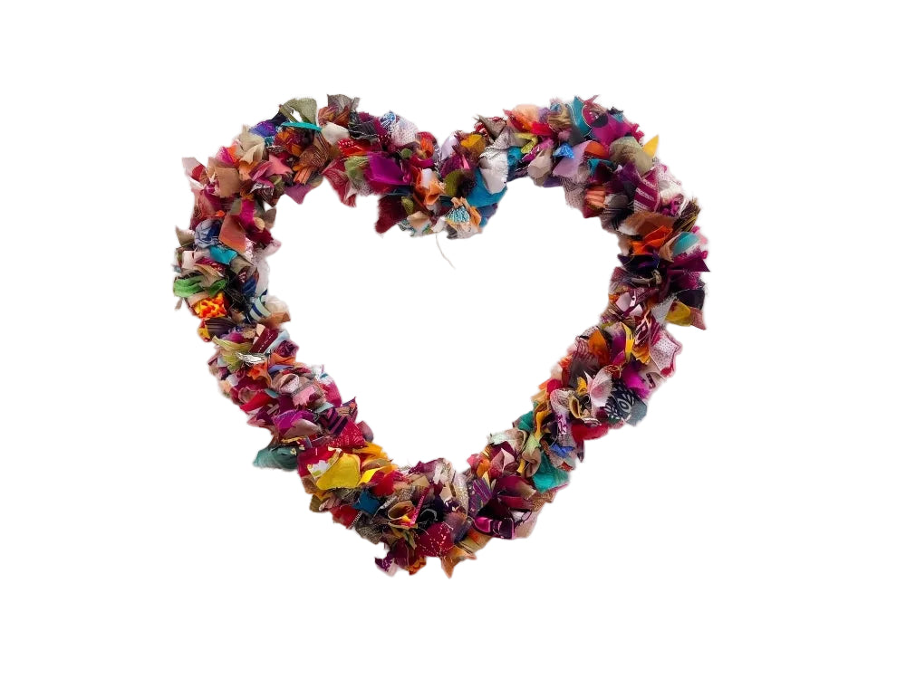 Heart Fabric Wreath in a white background
