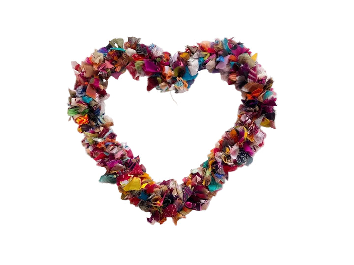 Heart Fabric Wreath in a white background