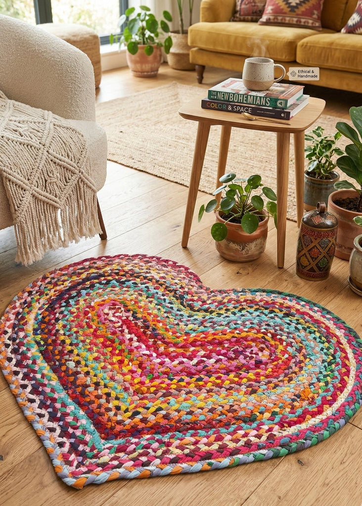 Love Heart Rug Multi Colour Recycled Fabric Second Nature Online