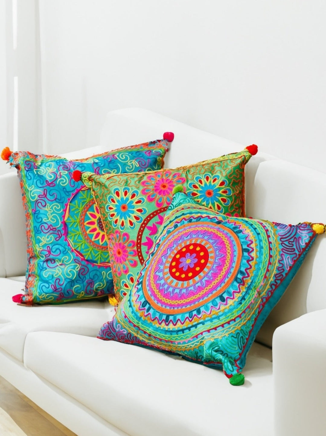 Indian Multi Colour Mandala Embroidered Cushion Covers Second Nature Online